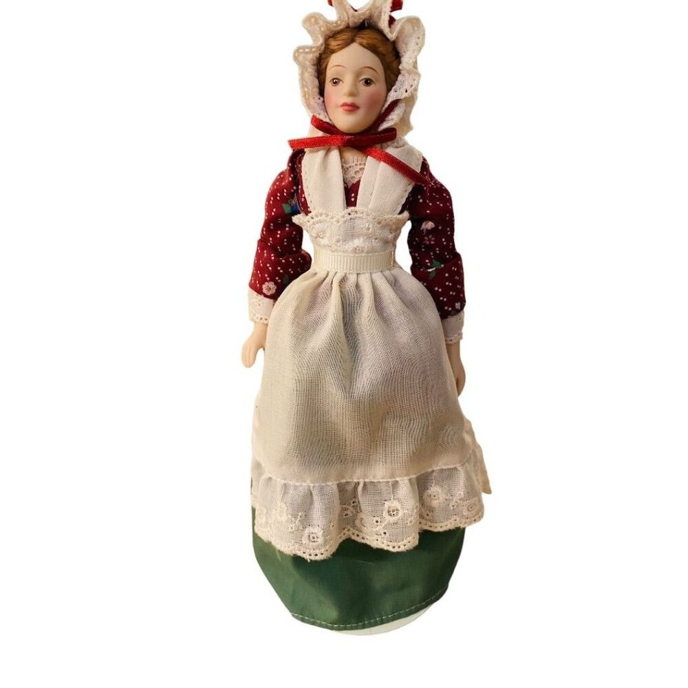 1987 Avon Fashion of American Times Porcelain Doll Early American 8" with Stand
